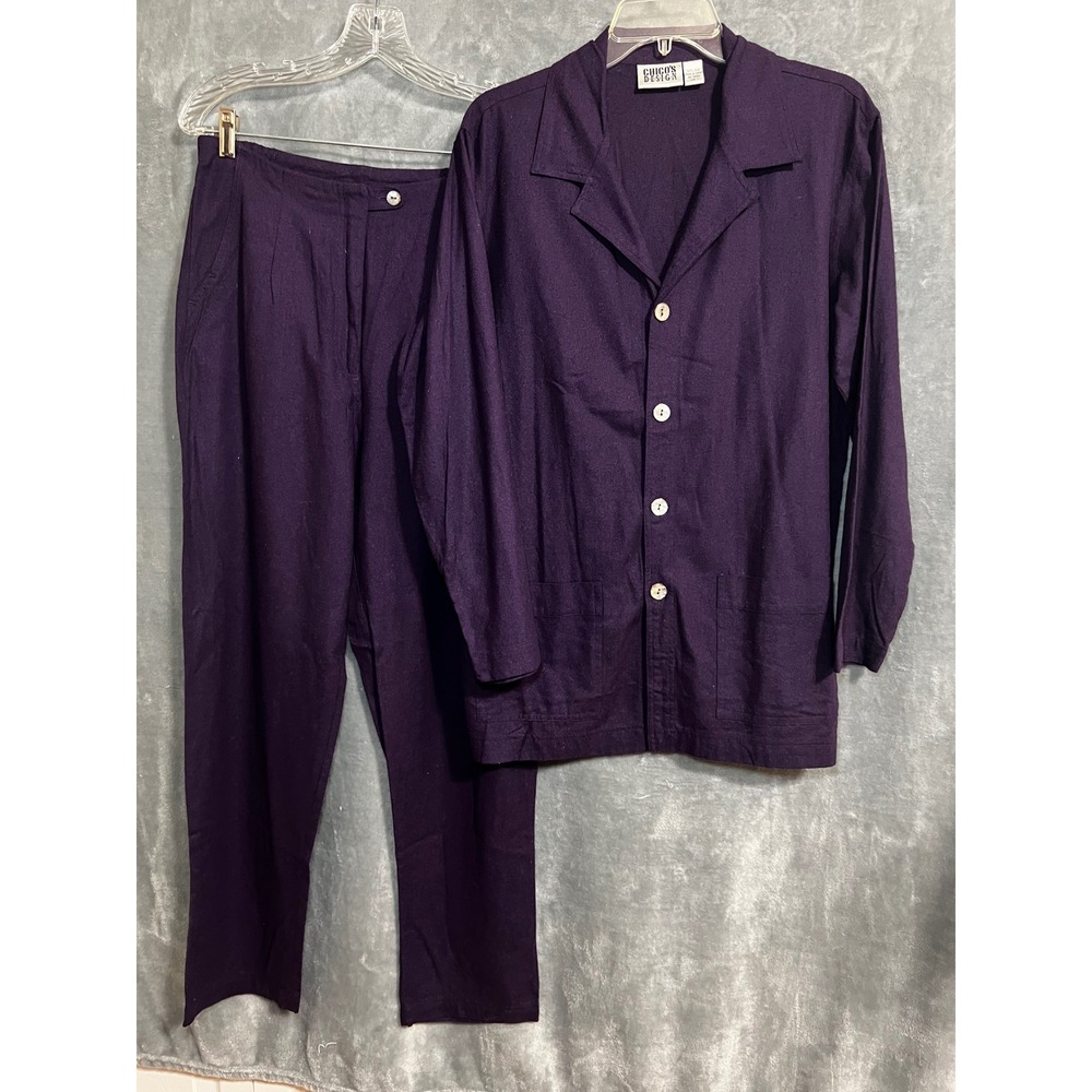 Chico's Design Size 1 Purple 100% Silk Jacket Pants Set 2 Piece vintage Y2K